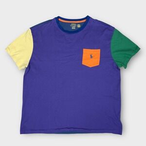 Polo Ralph Lauren T-Shirt Mens Large Purple Colorblock Classic Fit Pocket Tee EX